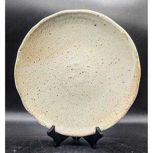 Vintage Studio Art Pottery Beige Speckled Salad Dessert Plate 7.75" Signed